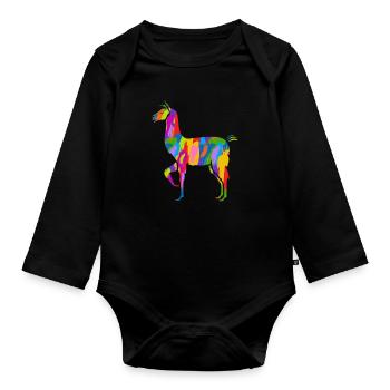 Lama Bunt Vintage Regenbogen Retro Alpaka - Baby Bio-Langarm-Body - Schwarz - Vorne
