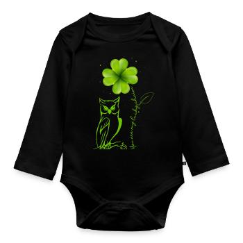 You Are My Lucky Charm Eule Kleeblatt - Baby Bio-Langarm-Body - Schwarz - Vorne