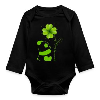 You Are My Lucky Charm Panda Shamrock - Organic Longsleeve Baby Bodysuit - black - Front