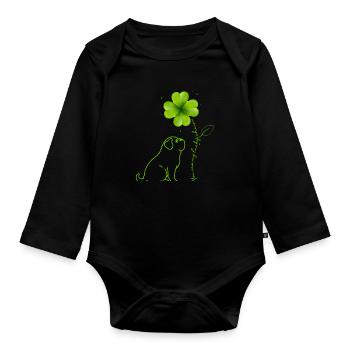 You Are My Lucky Charm Mops Hund Kleeblatt - Baby Bio-Langarm-Body - Schwarz - Vorne