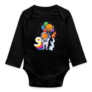 Astronaut 9th Birthday Space Boy Gift - Organic Longsleeve Baby Bodysuit - black - Front