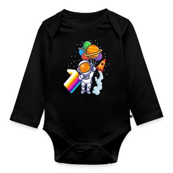 Astronaut 7th Birthday Space Boy Gift - Organic Longsleeve Baby Bodysuit - black - Front