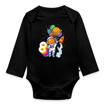 Astronaut 8th Birthday Space Boy Gift - Organic Longsleeve Baby Bodysuit - black - Front