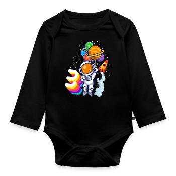 Astronaut 3rd Birthday Space Boy Gift - Organic Longsleeve Baby Bodysuit - black - Front