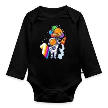Astronaut 1st Birthday Space Boy Gift - Organic Longsleeve Baby Bodysuit - black - Front