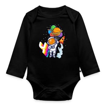 Astronaut 4th Birthday Space Boy Gift - Organic Longsleeve Baby Bodysuit - black - Front