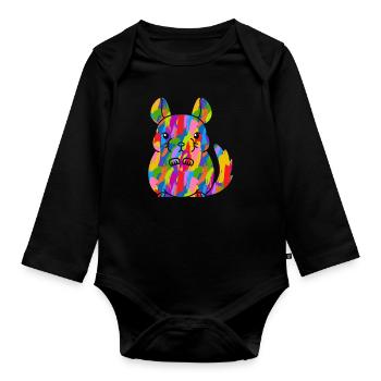 Chinchilla Colorful Vintage Rainbow Retro - Organic Longsleeve Baby Bodysuit - black - Front