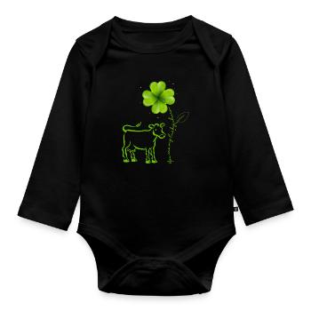 You Are My Lucky Charm Kuh Kleeblatt - Baby Bio-Langarm-Body - Schwarz - Vorne