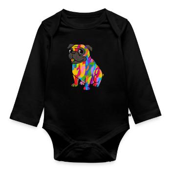 Pug Colorful Vintage Rainbow Retro Dog - Organic Longsleeve Baby Bodysuit - black - Front