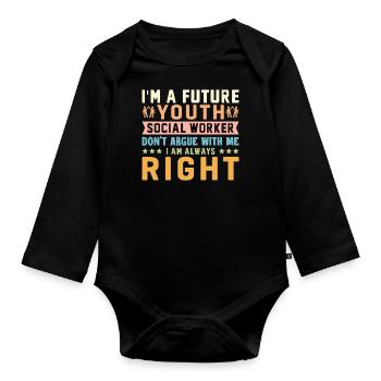 Je suis une future travailleuse sociale pour les jeunes - Body Bébé bio manches longues - noir - Devant