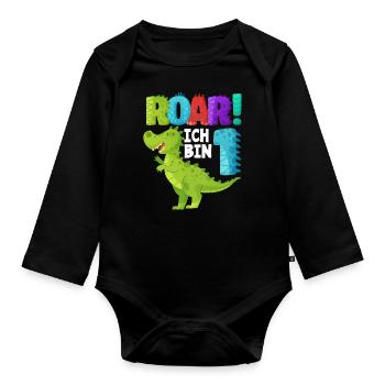 Ich Bin 1 Dinosaurier 1. Geburtstag Jungs Geschenk - Baby Bio-Langarm-Body - Schwarz - Vorne