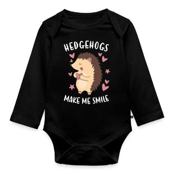 Hedgie Hedgehogs Make Me Smile Hedgehog - Baby Bio-Langarm-Body - Schwarz - Vorne