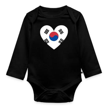 Cœur du drapeau de la Corée du Sud - Body Bébé bio manches longues - noir - Devant