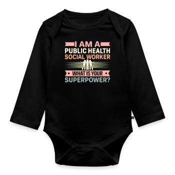 Je suis un travailleur social en santé publique - Body Bébé bio manches longues - noir - Devant