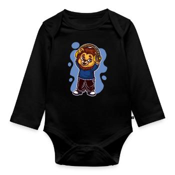Lion Tshirt Kids Earphone Music - Organic Longsleeve Baby Bodysuit - black - Front