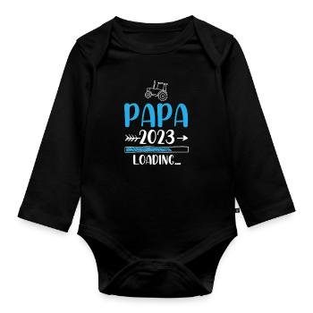 Papa 2023 Loading Schwangerschaft - Baby Bio-Langarm-Body - Schwarz - Vorne