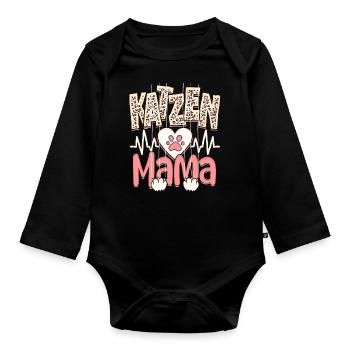 Katzen Mama Kätzchen Leopard Muster - Baby Bio-Langarm-Body - Schwarz - Vorne