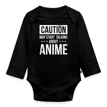 Caution Can Start Talking About Anime - Organic Longsleeve Baby Bodysuit - black - Front