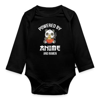 Powered by anime and ramen for animation and - Organic Longsleeve Baby Bodysuit - black - Front