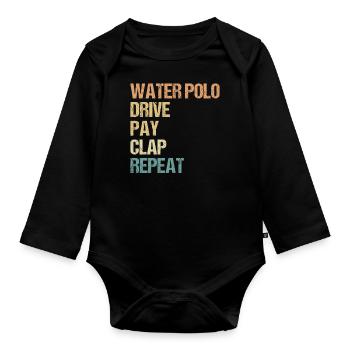 Watersport - Water Polo Drive Pay Clap Repeat - Baby Bio-Langarm-Body - Schwarz - Vorne