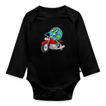 Erde fährt Motorrad Earth Day Umwelt Tag Der Erde - Baby Bio-Langarm-Body - Schwarz - Vorne