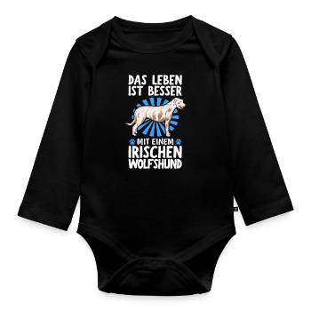 Das Leben ist besser mit Irischer Wolfshund - Baby Bio-Langarm-Body - Schwarz - Vorne