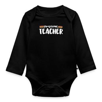 Retro Vorschullehrer Matching 70s Vintage Back - Baby Bio-Langarm-Body - Schwarz - Vorne