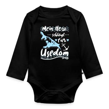 Mein Herz Schlägt Für Usedom Ostsee Usedomer - Baby Bio-Langarm-Body - Schwarz - Vorne