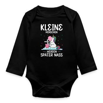 Einhorn Kleine Menschen werden später nass - Baby Bio-Langarm-Body - Schwarz - Vorne