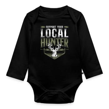 Buck Deer Hunting Hunter Vintage - Organic Longsleeve Baby Bodysuit - black - Front