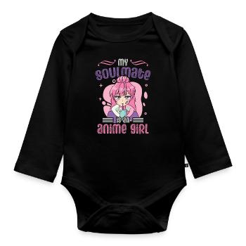 My Soulmate Is An Anime Girl | - Organic Longsleeve Baby Bodysuit - black - Front