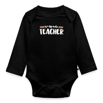 Retro 4th Grade Teacher Fourth Matching 70s Back - Organic Longsleeve Baby Bodysuit - black - Front