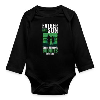 Buck Deer Hunting Hunter Father - Organic Longsleeve Baby Bodysuit - black - Front