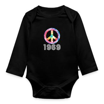 Hippie 1969 Peace Flower Power Cadeau d’amour - Body Bébé bio manches longues - noir - Devant