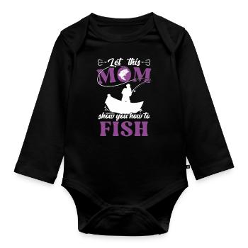 Mama Fishing - Organic Longsleeve Baby Bodysuit - black - Front