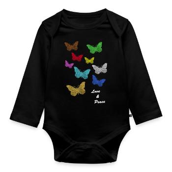 Bunte Schmetterlinge butterflies - Baby Bio-Langarm-Body - Schwarz - Vorne
