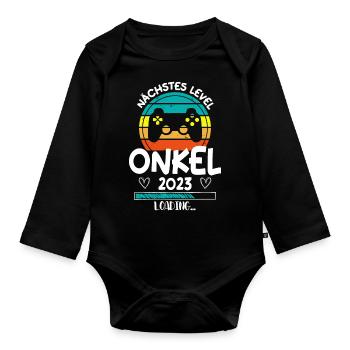 Nächstes Level Onkel 2023 Loading Schwangerschaft - Baby Bio-Langarm-Body - Schwarz - Vorne