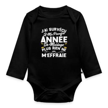 Humour Cadeau Ma Première Année De Mariage - Body Bébé bio manches longues - noir - Devant