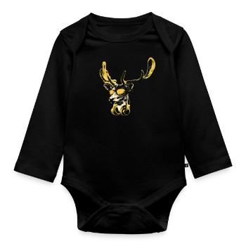 Deer DJ Bling. Cool and Funny Music Animal With - Organic Longsleeve Baby Bodysuit - black - Front