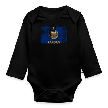Kansas Home Pride Geschenk - Baby Bio-Langarm-Body - Schwarz - Vorne