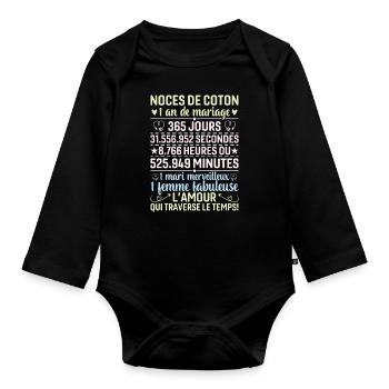 Noces De Coton 1 An De Mariage - Body Bébé bio manches longues - noir - Devant