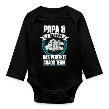 Papa und 2 Neffen Das Perfekte Chaos Team - Baby Bio-Langarm-Body - Schwarz - Vorne
