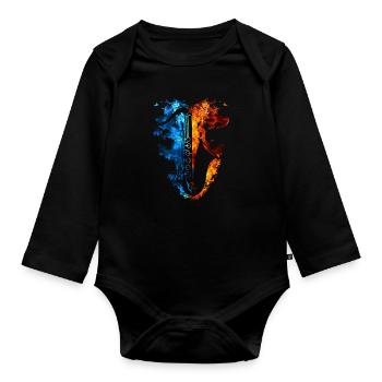 Saxophon Rot Blau Feuer Musikinstrument - Baby Bio-Langarm-Body - Schwarz - Vorne
