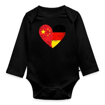 China Germany Flag Heart - Organic Longsleeve Baby Bodysuit - black - Front