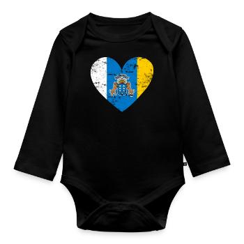 Îles Canaries Flag Heart - Body Bébé bio manches longues - noir - Devant