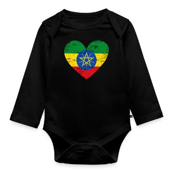 Ethiopia Flag Heart - Organic Longsleeve Baby Bodysuit - black - Front