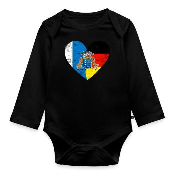 Kanarische Inseln Wappen Deutschland Flaggenherz - Baby Bio-Langarm-Body - Schwarz - Vorne