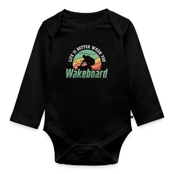 Wakeboard Wakeboarder Wakeboarding Wake Cadeau - Body Bébé bio manches longues - noir - Devant