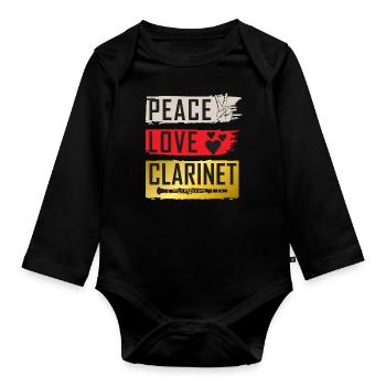 Peace Love Clarinet Music Instrument - Organic Longsleeve Baby Bodysuit - black - Front