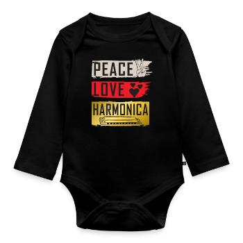 Peace Love Harmonia Music Instrument - Baby Bio-Langarm-Body - Schwarz - Vorne